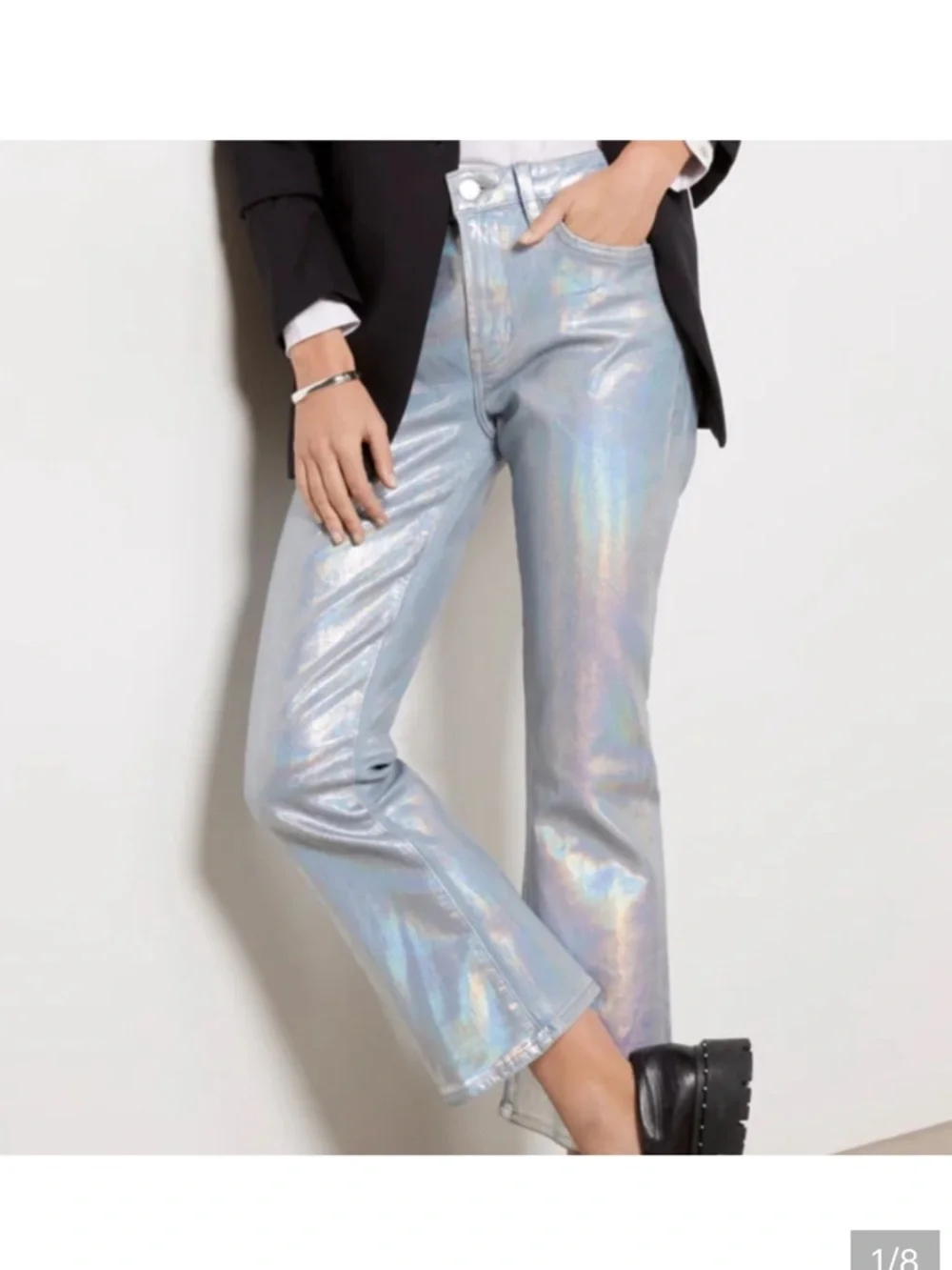 FRAME ladies white silver metallic Jean size 29 La crop mini boot cut. - Picture 11 of 13